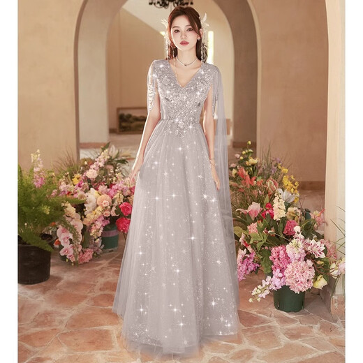 Yimimei 18-year-old high school student adult dress female high-end princess dress large size banquet sequin birthday party summer long dress XS