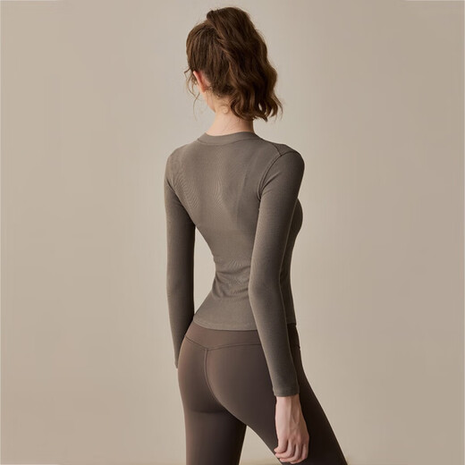 LULUUVTTOH Pilates training clothes for women 2025 new fitness slimming yoga long-sleeved running quick-drying sports tops T-shirt for women tea brown S (recommended 80-100Jin Jin equals 0.5 kg)