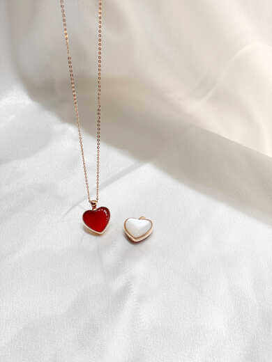 Li Shen 18K gold pendant double-sided love red agate pendant au750 gold necklace women's clavicle chain women's 18k gold rose gold pendant + 18k gold necklace