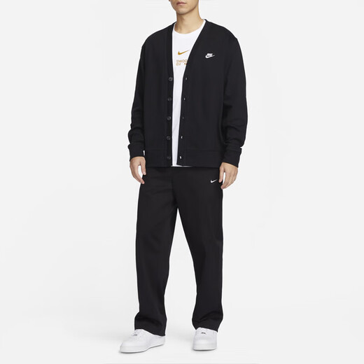 耐克（NIKE）外套男士2024春秋季新款针织开衫V领线衫休闲夹克上衣 FN3899-010黑色 S