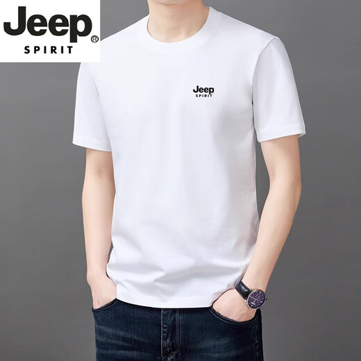 JEEP SPIRIT high-end short-sleeved T-shirt for men 2025 summer pure cotton round neck loose casual half-sleeved T-shirt for men YS9929 military green M 105[90-110Jin[Jin equals 0.5 kg]]