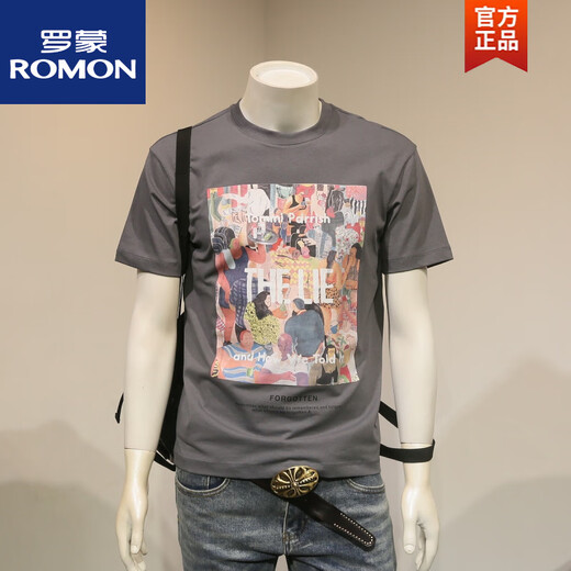 
ROMON (ROMON) 2024 short-sleeved T-shirt for men in summer fashion European print men's pure cotton slim round neck versatile half-sleeved t white 683 heavyweight M 95115Jin [Jin equals 0.5 kg]