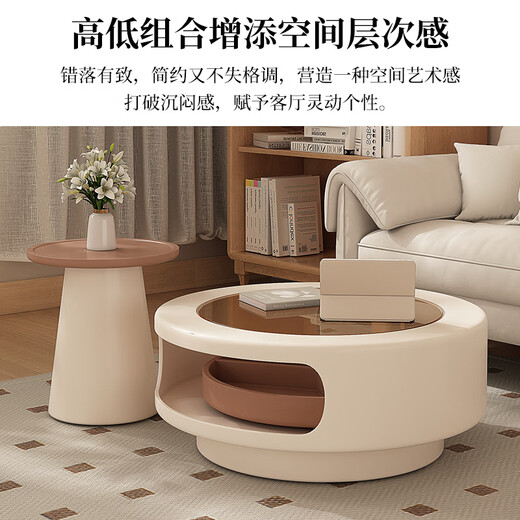 Bamboo holder round glass coffee table living room home 2025 new small apartment cream style designer creative rotating coffee table table rotating coffee table side table combination