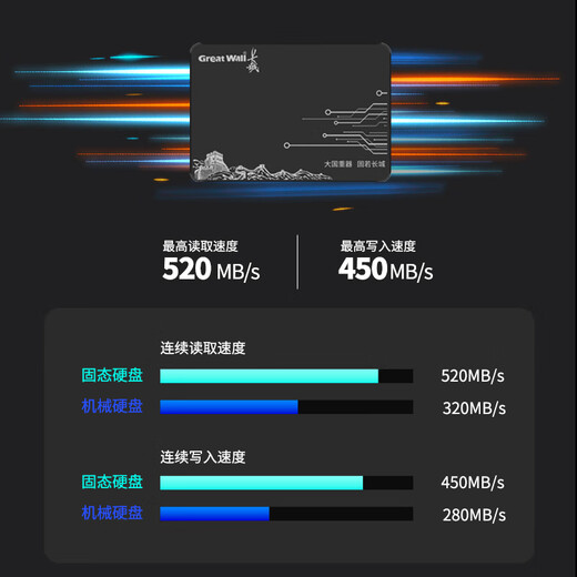 长城（Great Wall） 480GB SSD固态硬盘 SATA3.0接口 读速520MB/S台式机/笔记本通用 GW520系列