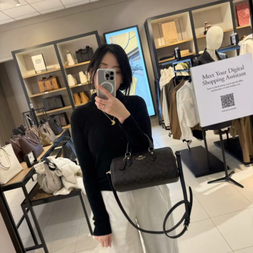 蔻驰（COACH）美国直邮 女士Rowan单肩手提斜挎迷你大号波士顿包包 1号迷你拿铁色logo拼奶茶 CW330S