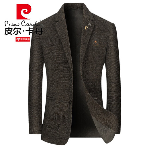 皮尔卡丹（pierre cardin）法国男装毛呢西装男春秋外套男中年男单西外套羊毛呢休闲西服针织 Z62857咖色 L 175