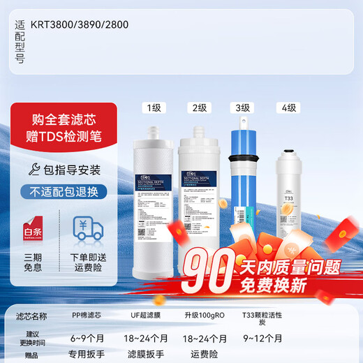 SBOS es adecuado para el elemento filtrante del purificador de agua Qinyuan KRT3820/3800/2800/3890. Un juego completo de membranas RO es adecuado para KRT3800/3890/2800. A menudo se reemplazan tres elementos filtrantes.