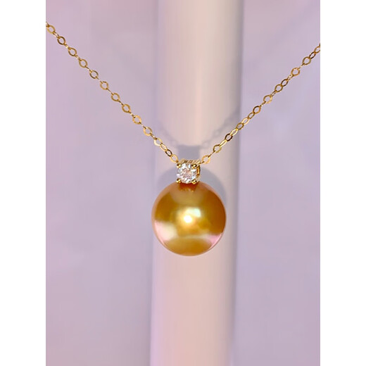 Fat Donglai's same style South Sea gold bead pendant, Philippine seawater pearl and shell bead necklace, 18K gold plated and diamond-plated, Princess style South Sea gold bead pendant, 16mm