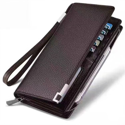 Playboy Texture en cuir authentique Long Wallet Men's grande capacité 2022 NOUVEAUX BROWN MURTI-CARD BROWN Long Business Handsbag Business