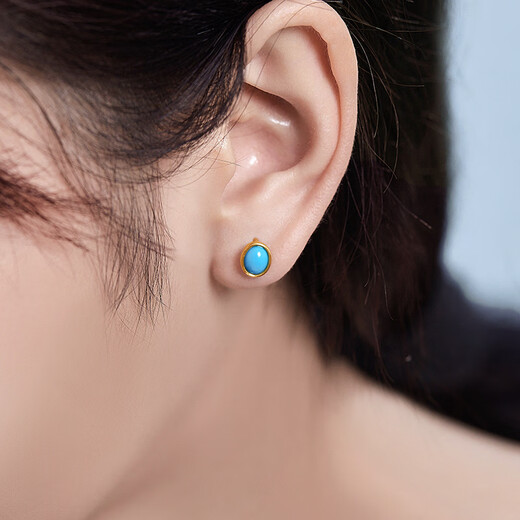 Diamond Yellow 18K Gold Turquoise Earrings for Women Colored Gemstone Earrings Colorful Treasures for Wife and Girlfriend Birthday Gift Yellow 18K Gold Turquoise 5mm*7mm/Pair