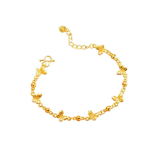Fat Donglai's same style 18k real gold bracelet new 18k gold women's model 999 steel stamped Seven Immortals Butterfly Bracelet 3D Hard Seven Immortals Butterfly Bracelet