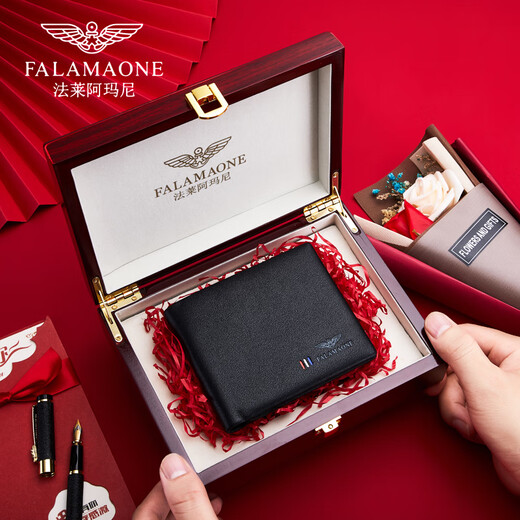 
Falai Armani men's wallet men's short genuine leather high-end wallet Valentine's day light luxury wallet birthday gift for boyfriend and husband black (counter gift box)