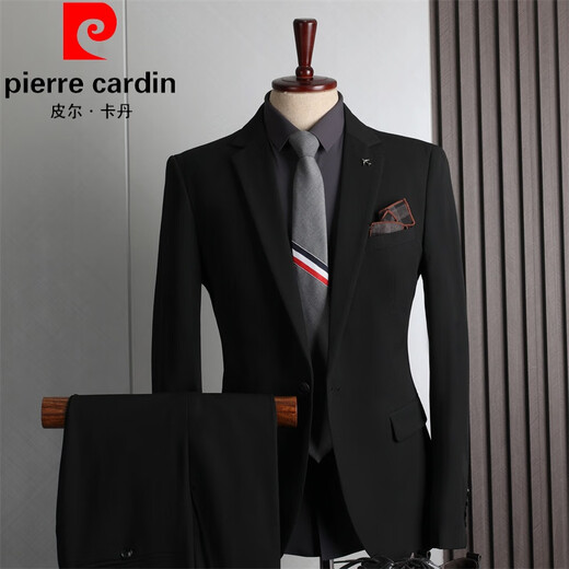 Pierre Cardin spring and autumn suit men's business casual versatile slim formal wear trendy groomsmen wedding suit dress black single button (suit + trousers) L 50 (113123Jin Jin equals 0.5 kg)