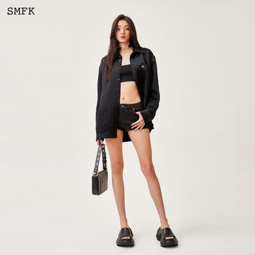 
SMFK pre-sale WAVE high-heeled sports slippers SL002B1 thick sole height-enhanced fashionable one-fold flip-flops 9.5cm Jiang Peiyao same style wilderness black one size larger 37