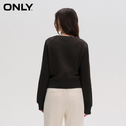 Nur modische vielseitige Buchstaben losen kurzer runder Hals Langarm Sweatshirt für Frauen 12349S033 E11 Dark Night Black After Dark S (160) 80A