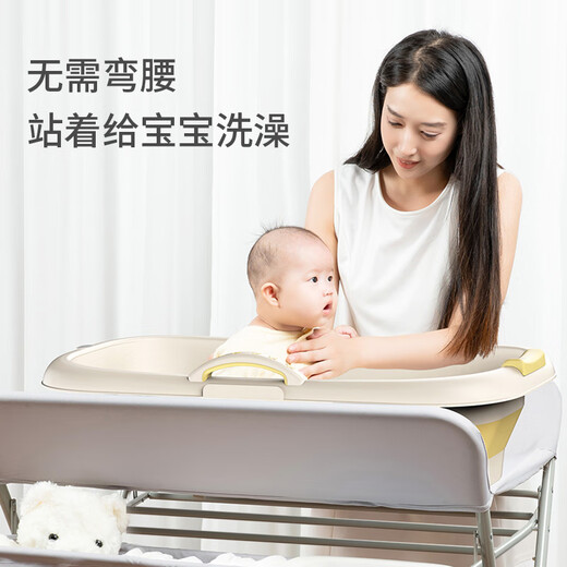 升哥尿布台婴儿护理台按摩洗澡可折叠便携多功能新生儿宝宝床换尿布台 移动款-灰赠隔尿垫+定型枕+小水
