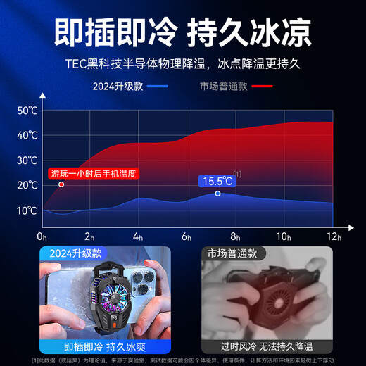 VEZO【联赛推荐】手机散热器半导体制冷直播降温吃鸡神器王者荣耀适用苹果小米华为黑鲨红魔冰封背夹 【电竞超频版】手机通用｜赠游戏手套｜半导体制冷
