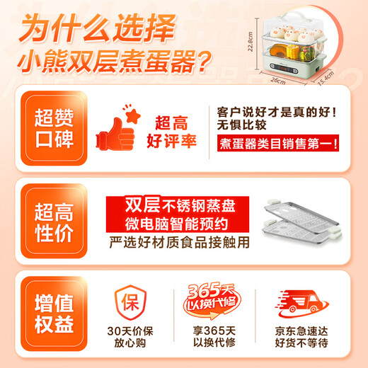 小熊（Bear）煮蛋器 蒸蛋器 智能电蒸锅小型2-3人用自动断电 家用多功能早餐机煮鸡蛋神器ZDQ-B06N3 