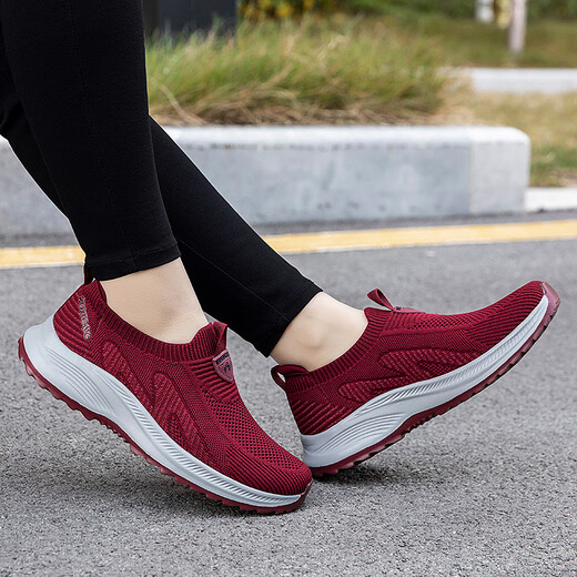 Zuli Jianai Daddy Old Man Shoes for Women Summer Old Beijing Cloth Shoes Soft Sole Anti-Slip Wide Breathable One-Piece Mom Shoes for Women 6605 Jujube Red Women's Style (Send Socks) Hot Sale 37