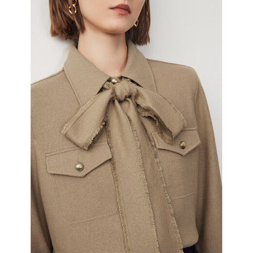 Langzi pure wool design detachable streamer shirt top winter new long-sleeved commuter shirt light beige 2XL