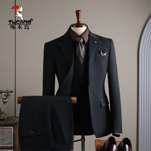 Woodpecker (TUCANO) Plaid Suit Men's Business Casual Banquet Wedding Dress Professional Formal Suit Men's Suit Host Gray Plaid (suit + trousers) XL 52 (125-138 Jin Jin equals 0.5 kg)