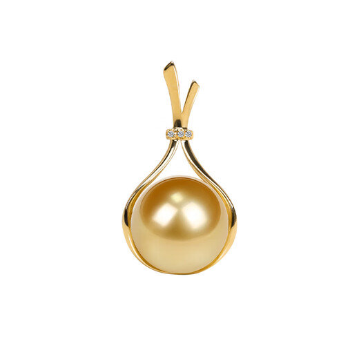 Jun Bu means natural color South Sea gold pearls, seawater pearls, 18k gold diamond lucky bag pendant necklace, 18k gold diamond/single pendant (excluding chain) 12-13mm