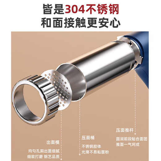 荣事达手持面条机家用便携式压面机枪全自动小型电动饸饹2024新款不锈钢家庭用电动压面条机 标准款【5模具】