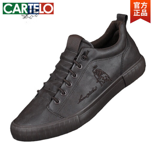 CARTELO spring and autumn 2025 new men's shoes trendy leather shoes low-cut sneakers waterproof versatile business casual autumn comfortable soft leather 21841 all black 41