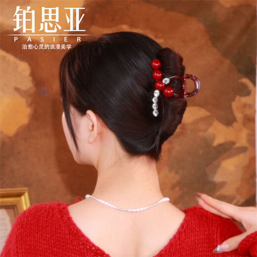 Plasia Pastura de cabello de color rojo para mujeres 2025 Nuevo clip rojo Año Nuevo Festivo Accesorios de cabello ACCESORIOS TEMPERAMIENTO PIEL PIELA ESTADO [ROJO] Estilo de diamante blanco 8 cm