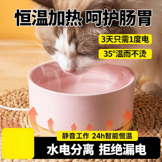 山头林村恒温加热宠物猫咪狗狗饮水机自动喂食喝水器保温陶瓷水碗酸奶机 新蓝加大加深猫狗通用[1000实木底座/按压开关/