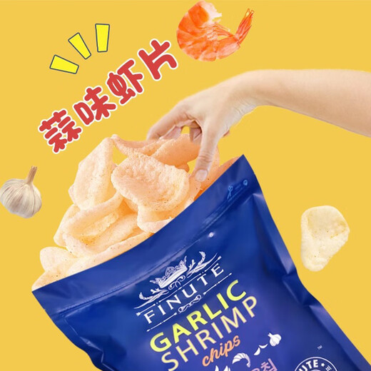 FINUTE Qu Laifu Chips de crevettes 240g Saveur d'ail Coréen original importé croustilles craquelins de crevettes nourriture soufflée collations du Nouvel An