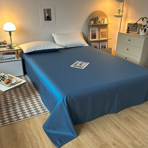 舒炫夏季单件纯色单双人1.5m冰丝丝滑裸睡被单学生宿舍 洛可可-白+银灰【床单为银灰】 160x220cm【单件床单】