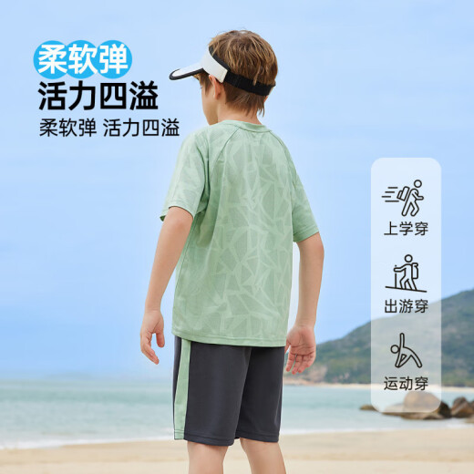 ASK JUNIOR儿童运动套装25夏季薄款男童短袖女童t恤短裤速干跑步 绿色【JE2MHS13918M】 150