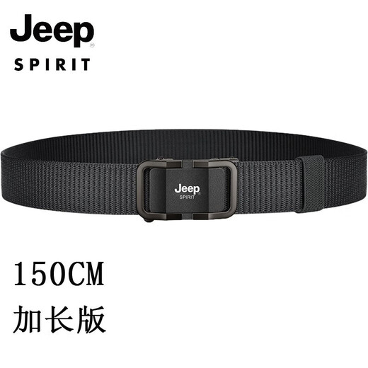 JEEP SPIRIT帆布腰带男青年自动扣休闲编织战术腰带年轻人皮带潮流裤带军训 枪扣-黑色带身 120cm