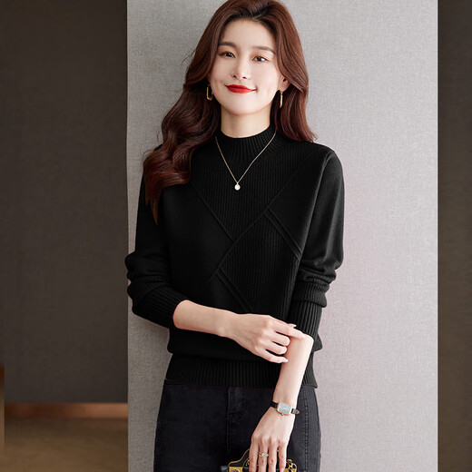 Gemila Half Turtleneck Sweater Women's Sweater Women's Autumn and Winter Short Style Winter New Fashion Women's Bottoming Shirt Top Red L 110-120Jin Jin equals 0.5 kg