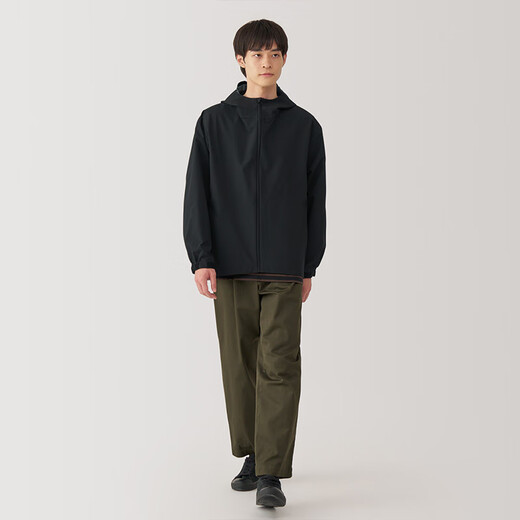 MUJI Men's Waterproof Hood Jacket Men's Jacket Autumn Outer Top Light Outdoor Sports Men's Clothing Black XL (180/104A)