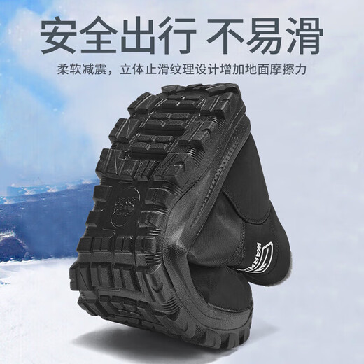 Warrior Cotton Shoes Men's Winter Velvet Thickened Snow Boots Men's Middle-aged and Elderly Warm Shoes Martin Boots Atmospheric Black 41