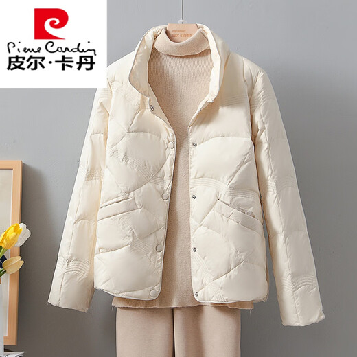 Pierre Cardin Xiangyun Down Jacket Women's Short 2025 New Stand Collar Thin White Duck Down Fashion Autumn and Winter Lightweight Jacket White M 116-130Jin Jin is equal to 0.5 kg