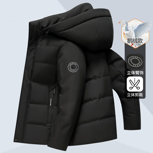 Wirpta high-end brand down jacket for men short 2024 winter new hooded removable goose down jacket 9757 black 3XL 190/104A X