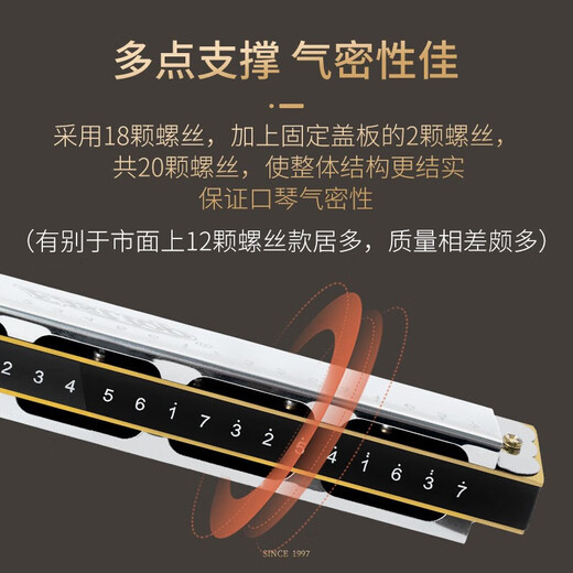 东方鼎Easttop超轻复音口琴T2401S初学推荐C调专业教学入门学生用 24孔C调银色