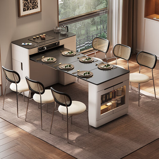 Micro-art sideboard island dining table integrated household retractable folding mobile small apartment multi-functional bar guide dining table island dining table + foldable chairs * 4 (without tea)