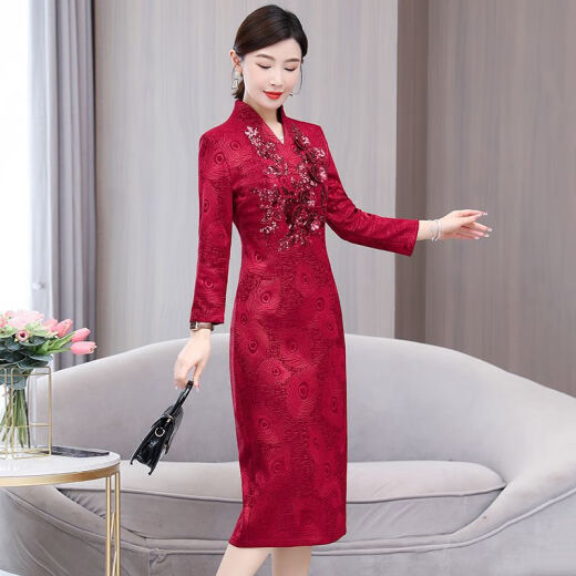 
LKSX Happy Mom Wedding Gown Young High-end Atmospheric Winter Wedding Dress Fall and Winter Wedding Festive High-end Wedding Red 9902# L Recommended 100-110Jin [Jin equals 0.5 kg]