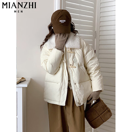 
Cotton thickened horn button cotton jacket for women new Korean style winter cotton jacket bread jacket feather cotton jacket down jacket lamb fur coat black [695 high quality] S 85-105Jin [Jin equals 0.5 kg]