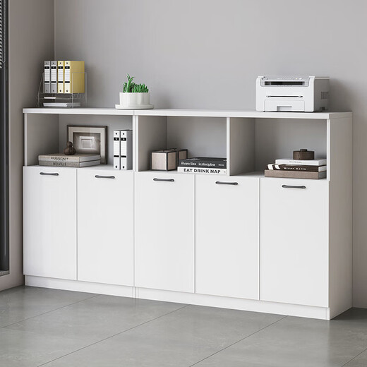 Zhibo Office File Cabinet Low Cabinet File Information Cabinet Locker Printer Cabinet Office Wooden Three Doors 120*40*Height 120CM Dark Gray + Dark Walnut