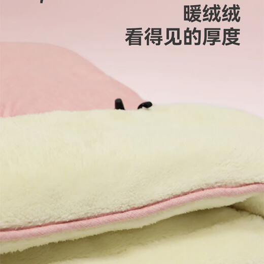 Qiaoyi can expose your feet, stroller warm sleeping bag for winter outing, windproof and waterproof, thickened stroller foot cover and foot cover, millennium pink, thickened lambswool, can be used for sitting and lying down, can expose your feet