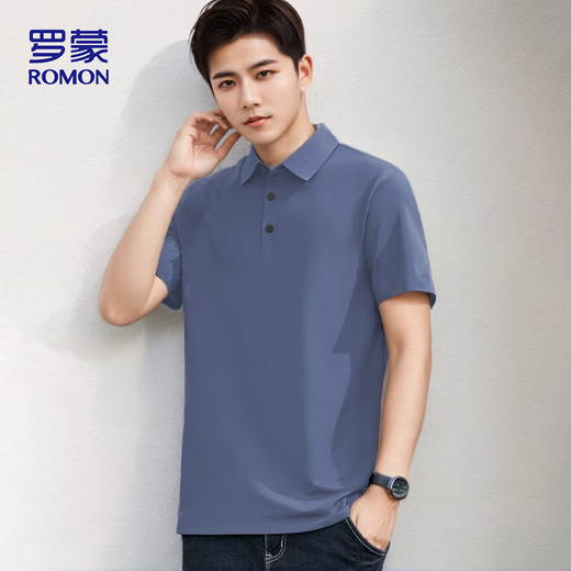 
ROMON T-shirt men's short-sleeved POLO collar traceless ice silk sunscreen top stretch casual outdoor base shirt 19 gray-blue XL