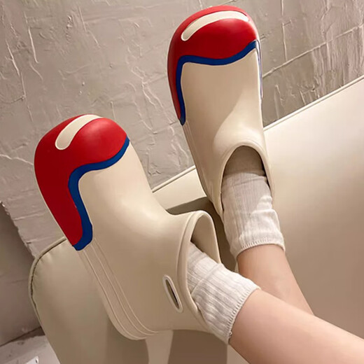 Qingbilin-Frauenschuhe, Regenstiefel, modische Kurzrohr für Frauen, Cartoon niedliche Eva Dicke einzige Anti-Shui-Anti-Hua-Wear-Resistant Damen Regen, süße kurze Röhrchen Regenstiefel [Khaki] 36 [36-37]