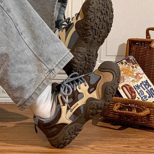 Pull back women's shoes winter hiking shoes thick sole plus velvet dad shoes cotton shoes 4518 gray/brown 38/size is half a size too large