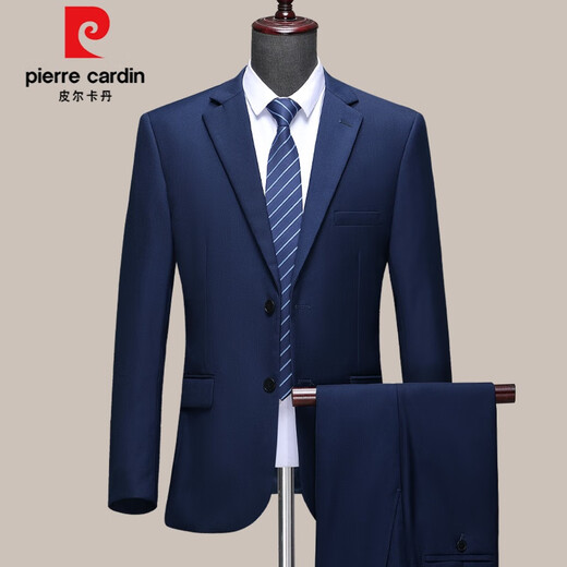 皮尔卡丹（pierre cardin）男西服套装商务正装职业西装秋冬两件套爸爸羊毛西装垂感外套 168 宝蓝两粒扣双边开叉 190/104A-56(建议190-210斤)
