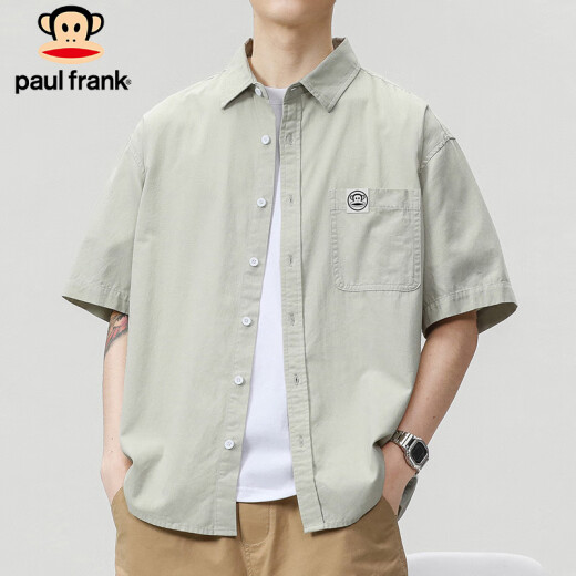 大嘴猴（paul frank）短袖衬衫男夏季宽松纯棉工装衬衣男士外套短袖男装 浅绿色 XL 